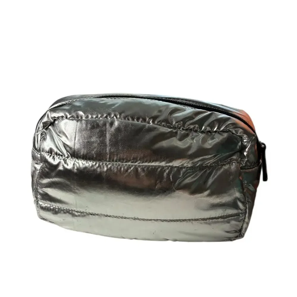 Moncler Parfums Quilted Metallic Silver Pouch Cosmetic Travel Case - Picture 2 of 11